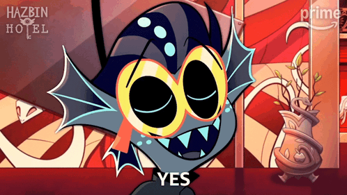 a poster for hazbin hotel shows a cartoon character saying yes