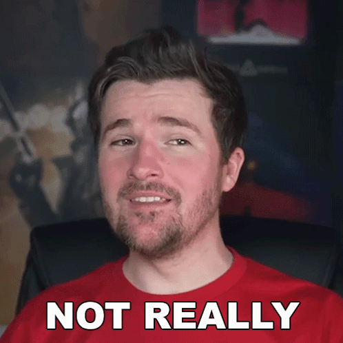 a man with a beard wearing a red shirt that says " not really "