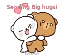 Two cute bears embrace under “Sending Big hugs!” text.