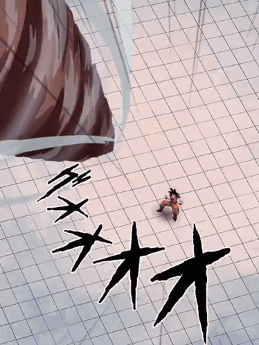a cartoon drawing of a person standing on a tiled floor with the letters x on it