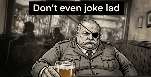 a man in a military uniform is holding a glass of beer