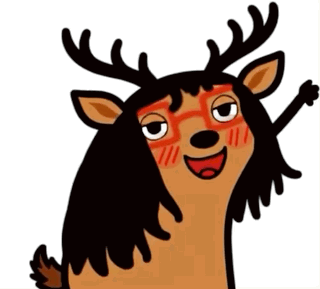 a cartoon drawing of a deer with long hair and glasses