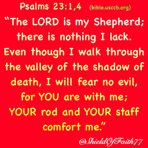 a red poster with a bible verse from psalms 23