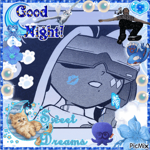 a picture that says good night and sweet dreams on it