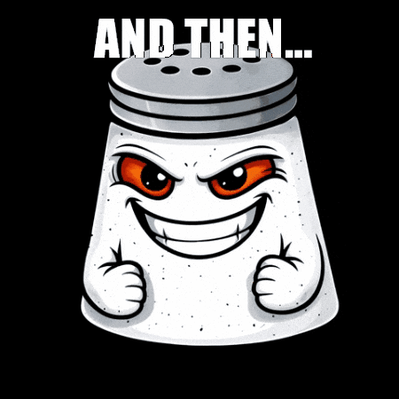 an illustration of a salt shaker with a smiley face and the word boom below it