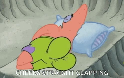 Patrick Star claps his cheeks underwater with “CHEEKS STRAIGHT CLAPPING.”