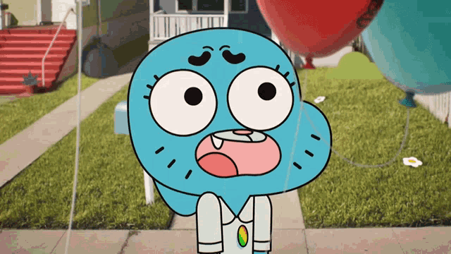 gumball from the amazing world of gumball is standing on a sidewalk