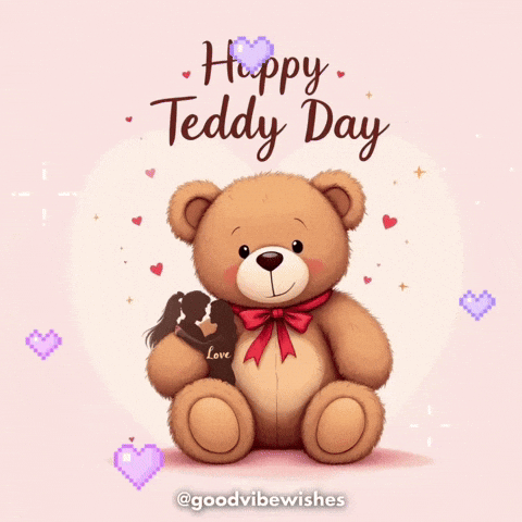a teddy bear with the words happy teddy day written above it