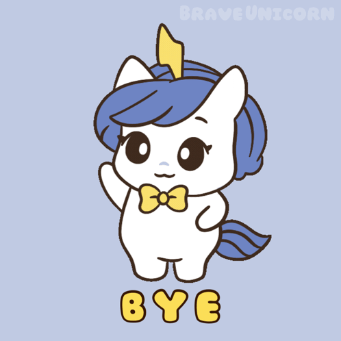 a drawing of a unicorn with the words bye written below it