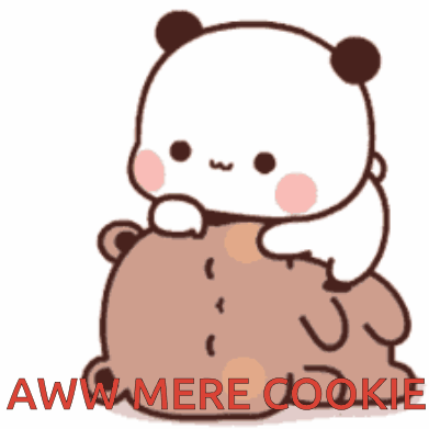 A panda-like cartoon character hugs a brown bear while “AWW MERA COOKIE” appears.