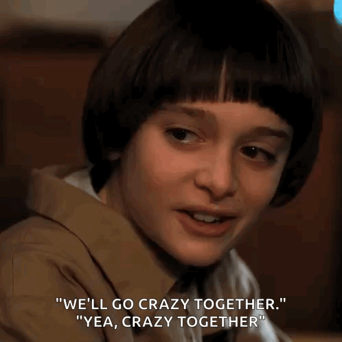 A dark-haired child looks sideways beneath the caption “WE'LL GO CRAZY TOGETHER.”