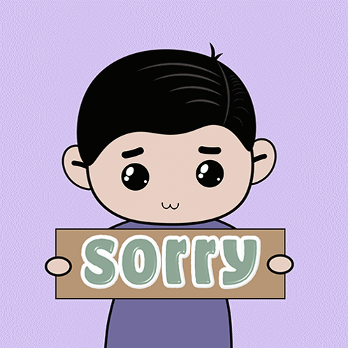 A cartoon child holds a “Sorry” sign in front of a lavender background.