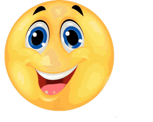 A large smiling yellow emoji fills a white background.