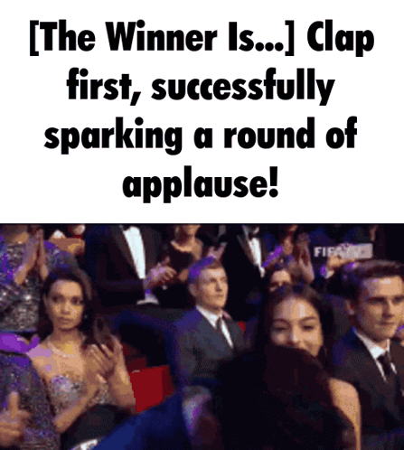 a group of people applauding with the caption " the winner is ... "
