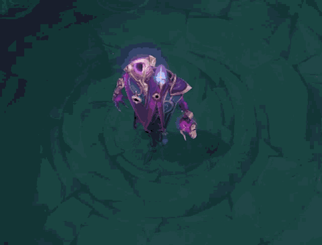 a video game character with a purple and gold outfit