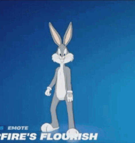 bugs bunny is standing in front of a blue background and holding a green object .