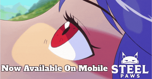 an advertisement for steel paws shows a close up of a girl 's eye