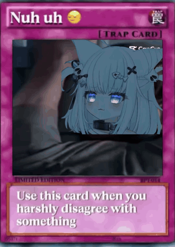 a card that says nuh uh on it with a picture of a girl on it