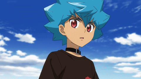 a boy with blue hair is wearing a black shirt