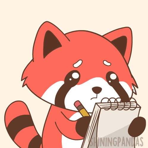 A crying red cartoon raccoon holds a tissue under “I MISS YOU.”