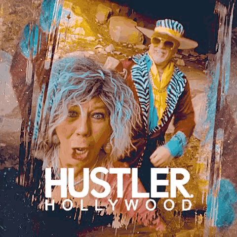 a poster for hustler hollywood shows a man and woman