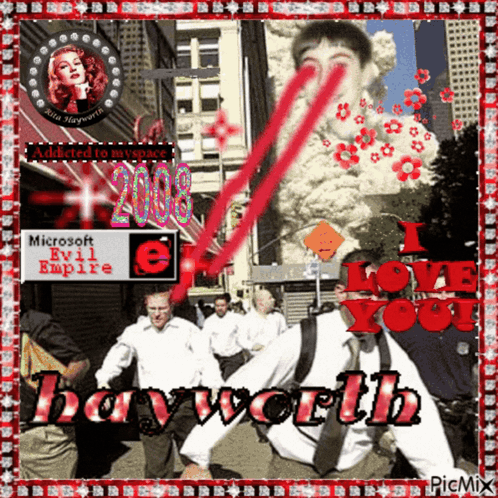 a microsoft evil empire poster that says i love you bayworth