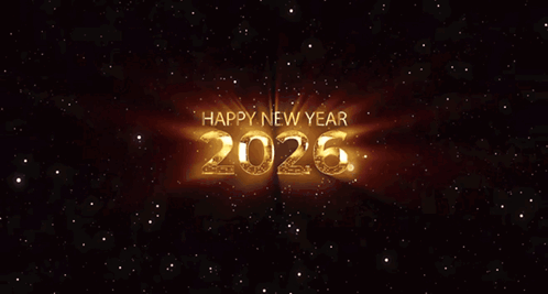 a happy new year 2026 sign with fireworks behind it