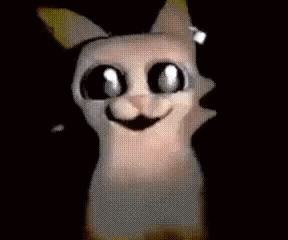 a cartoon cat with big blue eyes is standing in the dark