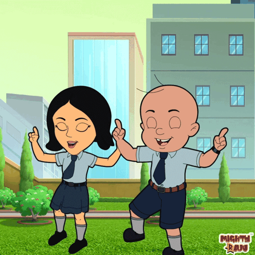 a cartoon of a boy and a girl with mighty kids on the bottom