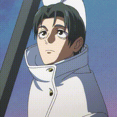 a close up of a cartoon character wearing a white hat and a jacket .