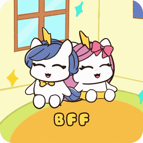 a cartoon of two unicorns sitting next to each other with the words bff written below them