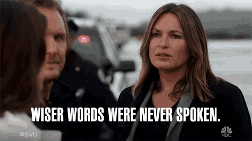 a woman says wiser words were never spoken while standing in front of a group of people