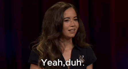Maya Higa smiles in a talk setting, captioned “Yeah, duh.”.