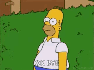 Homer Simpson stands in bushes with the caption “OK BYE.”