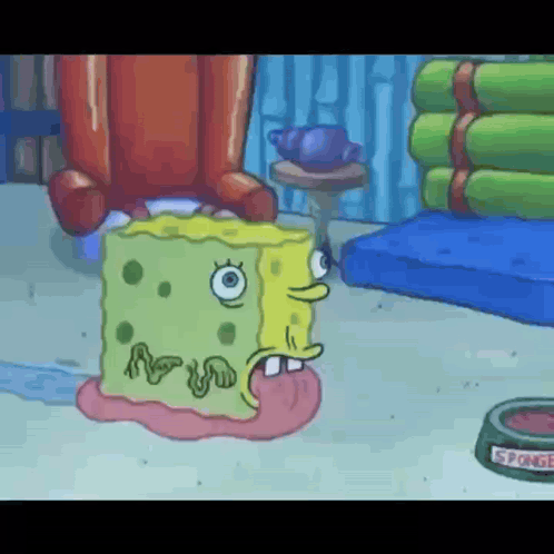 SpongeBob lies flattened and dazed on the floor.