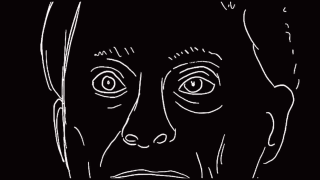 a black and white drawing of a man 's eyes and nose