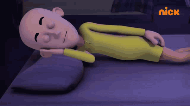 a cartoon character laying on a bed with a nick logo in the corner
