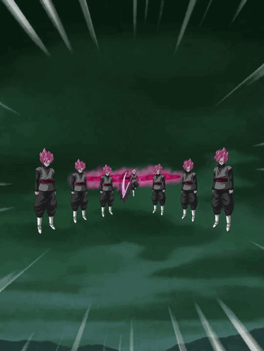 a group of anime characters are standing in a row
