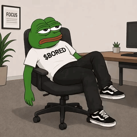 Pepe the Frog spins lazily in an office chair.