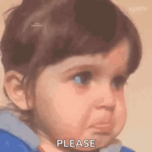 A little girl gives a skeptical side-eye beneath “PLEASE.”