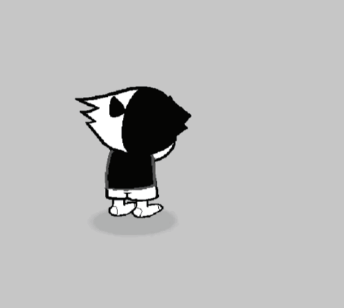 a black and white cartoon character with red and blue sunglasses