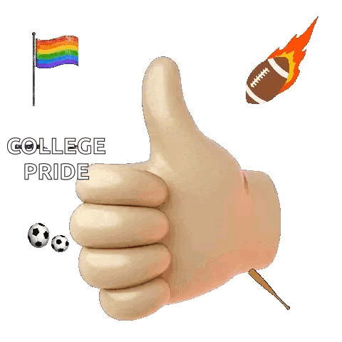 a hand giving a thumbs up with the words college pride written below it