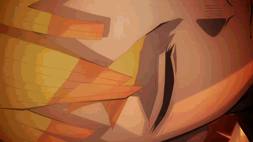 a close up of a person 's face with a yellow and orange colored background
