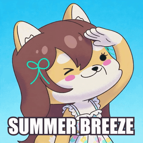 a cartoon drawing of a girl with the words summer breeze written below her