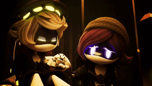 a couple of cartoon characters with one wearing a hat that says ' a ' on it