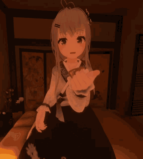 a cartoon girl with a heart on her head is holding something in her hand