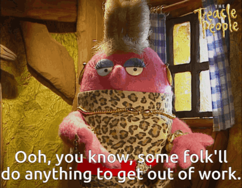 a poster for the treache people shows a pink puppet