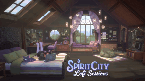 a poster for spirit city lofi sessions shows a girl laying on a bed