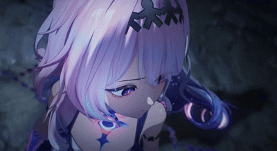a purple haired anime girl with a crown on her head