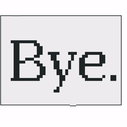 Pixelated black text on a gray panel simply reads “Bye.”